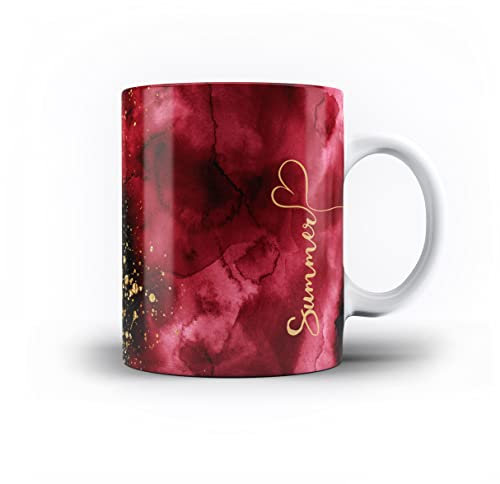 iCaseDesigner Personalised Agate Watercolour Marble Name with Heart 11oz Ceramic Mug - 6. Burgundy Watercolour Vertical Name
