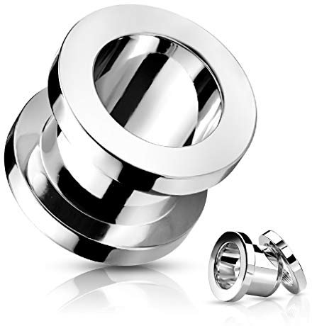 Flesh Tunnel 1,2-25,0 mm aus 316L Chirurgenstahl zum schrauben FARBWAHL Ohrschmuck Piercing (10,0 mm, Silber)