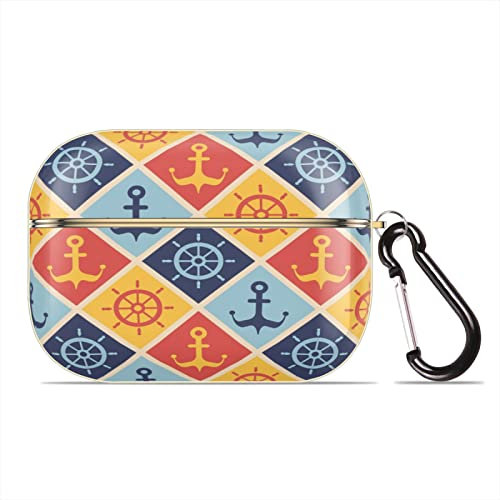 Nautisches Element Gitter Airpod Hülle Case Cover mit Schlüsselanhänger Ganzkörper Schutz Kunst Quadrate Kompatibel mit Apple AirPods Pro Ladehülle (Gold)