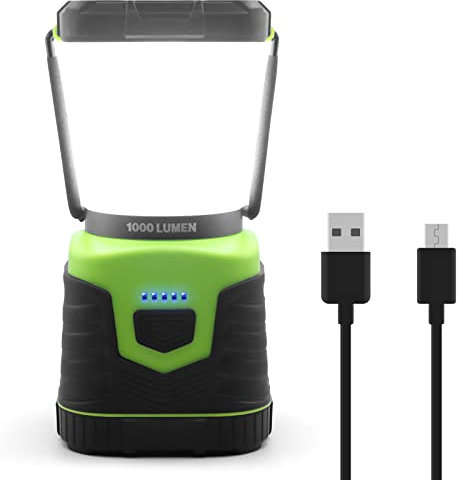 LED Campinglampe Wiederaufladbare USB, 1000 Lumen, 4 Lichtmodi Dimmbarer, Wiederaufladbare Suchscheinwerfer Notlampe mit Handhaben und Haken für Nachtwanderungen Zeltbeleuchtung Notfälle Stromausfälle