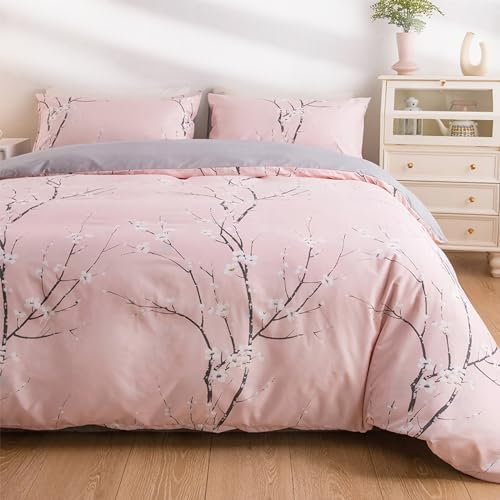 Wotcsil Set Copripiumino Singolo 135x200 Floreale Stampa Sacco Parure Copripiumino Con 1 x Copripiumino 135x200cm e 1 x Federa 50x75cm in Microfibra Rosa