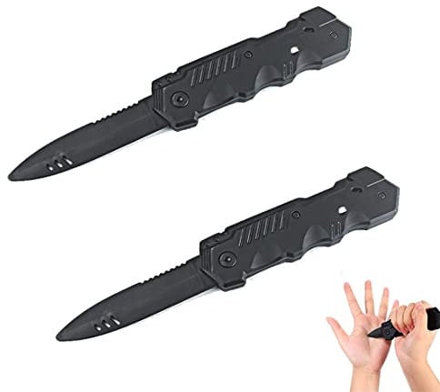 BINQILIN 2Pcs Plastic Retractable Magic Joke Trick Prop Knife Prank Toy for Halloween Fool Day Party
