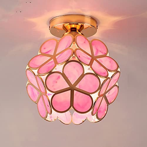 Lampadario a Sospensione Ferro Lampada da soffitto plafoniera Rosa Fiori Art Deco Vetro Paralume E27 Luce Pendente fiori di ciliegio luce di soffitto Sala da Pranzo Camera da Letto Soggiorno (rosa)