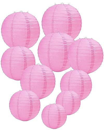 Meisax 10 Stücke Lampions 20cm Rund Papier Lampenschirm Rosa Papierlaterne Classic Bamboo Style Papierlampion für Hochzeitsdeko Geburtstag Garten