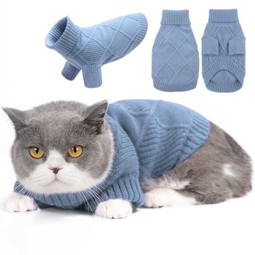 EMUST Haustier-Pullover, niedliche Hundepullover für mittelgroße Hunde mit Rautenmuster, Warmer Hundepullover für kaltes Wetter, Blau L