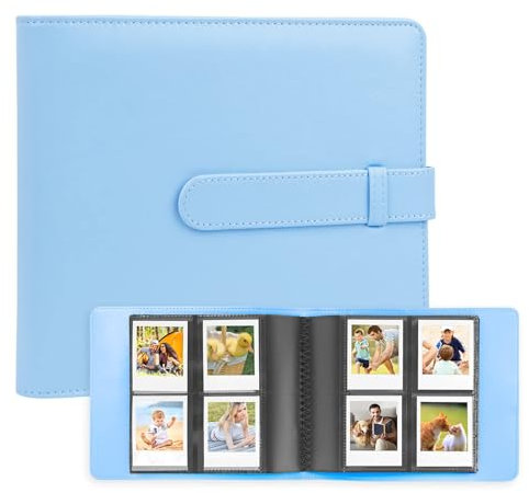 256 Pockets Photo Album for Polaroid Go Instant Mini Camera, Premium Vegan Leather Cover Picture Albums for Polaroid Go Camera & Film, Portable Photo Album Book Holds 256 Photos (Blue)