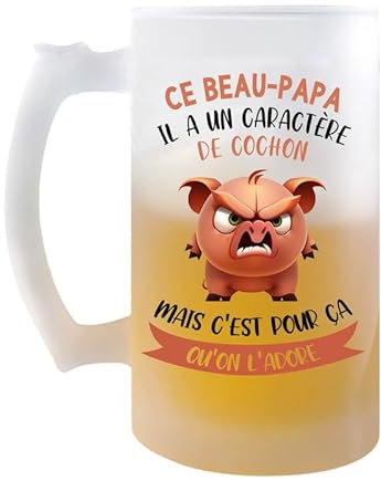Chope Ce Beau-Papa Caractère de Cochon | Verre à bière Pinte Fête des Pères Prénom Cadeau Anniversaire Noël Humour