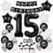 Schwarz Weiß 15. Geburtstag Dekoration, Schwarz Weiß Luftballon 15. Geburtstag Deko, Junge Mädchen Geburtstagsdeko 15 Jahre, Schwarz 15. Tortendeko, Ballons 15. Geburtstag Junge Mädchen Party Deko