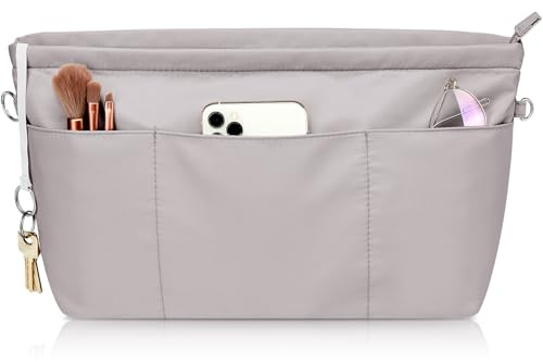 Eurhomewit Handbag Organiser, Nylon Bag Organiser Insert for Tote Bag, Waterproof Multi Pocket Inserts Divider Women, Grey - L