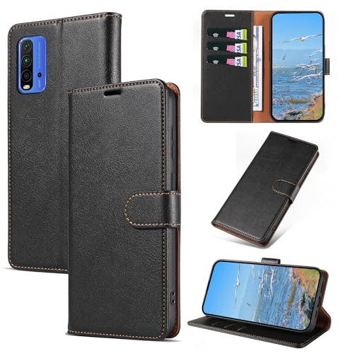 KKEIKO Coque pour Xiaomi Redmi 9T/ Xiaomi Poco M3, Antichoc Magnetique Étui à Rabat avec Porte Cartes, Portefeuille Housse en Cuir PU Coque pour Xiaomi Redmi 9T/ Xiaomi Poco M3, Noir