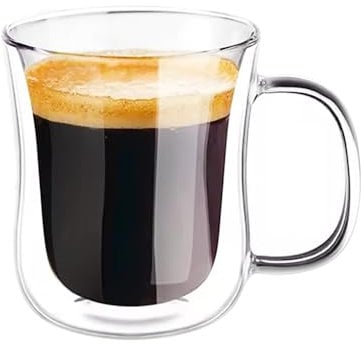 CAPACITEA Clear Mug with Handle, Heat Resistant Double Wall Insulated Mug, 250ml for Hot and Cold Drinks Juice Tea Cappuccino