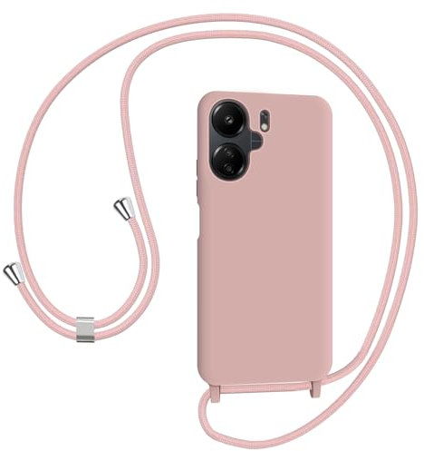 AOMYKE Handyhülle für Xiaomi Redmi 13C/Poco C65/Redmi 13 C Hülle mit Band, Handykette Xiaomi Redmi 13C Hülle zum Umhängen Schutzhülle mit Kette Kordel Weich TPU Liquid Silikon Case, Pink