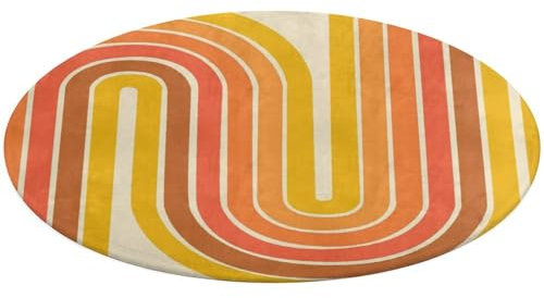 Runder Teppich, Retro-Streifen, 70er-Jahre-Stil, rutschfest, saugfähig, waschbar, Badematte, Duschvorleger, Schlafzimmerteppich, Bodenmatte, Waschtisch, 61 x 61 cm