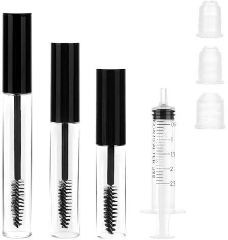 Leer 3er-Pack Wimpern Tube Set - 5ml, 8ml, 12ml Leere Mascara Behälter mit Wimpernbürste, Pipette und Auslaufstopfen für DIY Mascara oder Wimpernwachstumsöl (Schwarz)