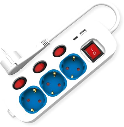 ROLINE 3-Fach Steckdosenleiste mit Schalter, USB-Charger A+C, 1,5 m, Weiß, Einzeln Schaltbare Steckdosen