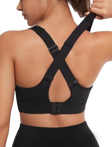Yvette Verstellbar Sport BH Starker Halt mit Haken & Öse Bügellos Fitness Lauf Bra,Schwarz,4XL Große Größen