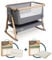 Tutti Bambini CoZee® Air Crib Bundle - Bedside Crib with 2 Crib Sheets, Mattress Protector, and Mattress Included - Oak & Charcoal crib, Grey/Cloud crib sheets, Waterproof Mattress Protector