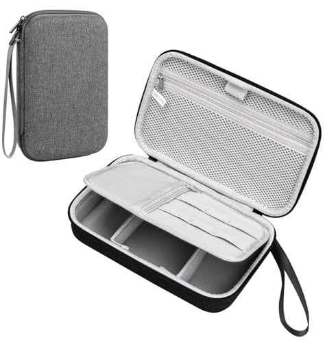 Teskyer Travel Cable Organiser Bag, Hardshell, Waterproof, Better Protection, Large Capacity, Portable, Travel Essentials for Men and Women, 22 x 14 x 6.5 cm, Grey