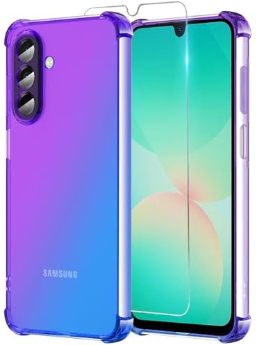 Osophter for Samsung A26 5G phone Case: with 1pcs Screen Protector two color gradient reinforced corner TPU shock absorption flexible Cell Phone Cover for Galaxy A26(Purple Blue)
