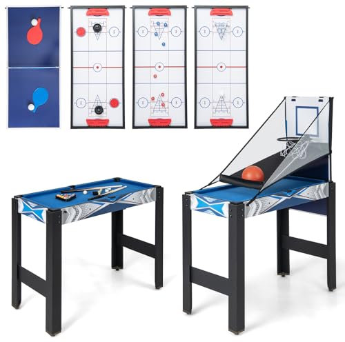 COSTWAY 6 in 1 Muti Spieltisch, Tischkicker mit Basketball, Billard, Tischtennis, Air Hockey, Shuffleboard & Bowling, Multifunktionstisch mit Zubehör, Tischfußball Kickertisch für Kinder, Erwachsene