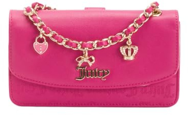 Juicy Couture Charm-Umhängetasche mit ausziehbarem Kartenetui, verstellbarem Kettenriemen, 19 x 12 cm, Himbeere, 7.75 Inches W X 4.75 Inches H, Charm Crossbody