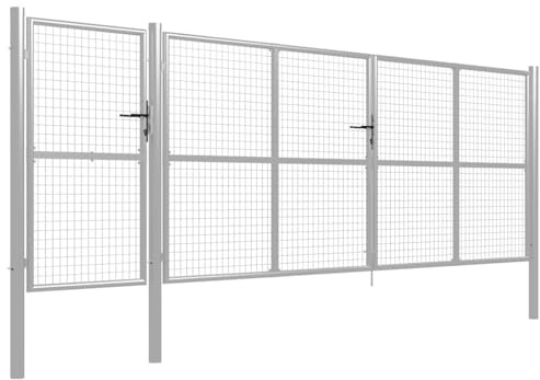 Heavy Duty Garden Gate Silver, Welded Mesh Garden Gate 500x150 cm, Rust Resistant Outdoor Steel Fence with Lock and 3 Keys