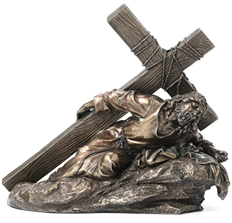Bronze-Skulptur, Jesus trägt das Kreuz, 25,4 cm