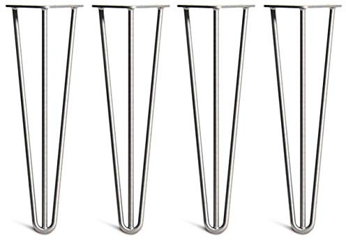[HLC] 4 x Hairpin Table Legs – Superior Double Weld Steel Construction With Screws, Build Guide & Protector Feet Worth £8 Included! – 10mm Steel [16/40cm,Clear Coat]