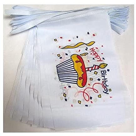 AZ FLAG - Fahnenkette Alles Gute Zum Geburtstag Geburtstag Kuchen 6 Meter Mit 20 Flaggen - 21x14 cm - Happy Birthday Cake Girlande Flaggenkette 14 x 21 Cm