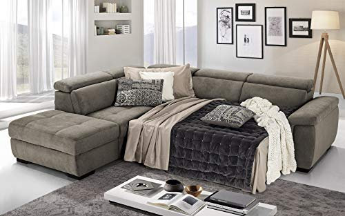 Dafne Italian Design Ecksofa, 3-Sitzer, mit Halbinsel, links, Stoff Romeo Wildleder (282 x 242 x 96 cm)