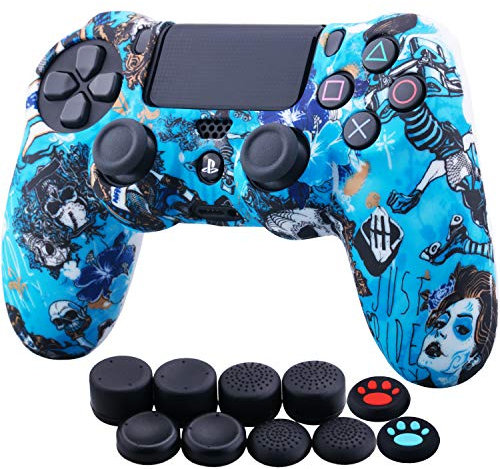 YoRHa Water Transfer Printing (Hexe) Silikon Hülle Skin Case für PS4/Slim/Pro Dualshock 4 Controller x 1 mit Aufsätze x 10
