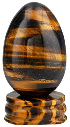 Nupuyai Tigerauge Kristall Ei Edelstein mit Stein Ständer Heilstein Ei Deko | Poliertes kleines Ei Stein Skulptur 45x35mm, Glücks-Ei, Meditations Ornament, Reiki, Wicca Feng Shui, Wohnraum Dekoration