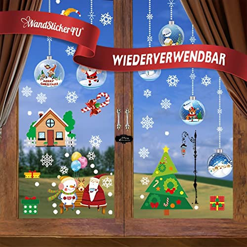WandSticker4U®- XXL wiederverwendbar Fensterbilder WEIHNACHTEN Kinder selbstklebend I Weihnachtsdeko Fenster Aufkleber Fenstersticker Winter Schneeflocken Tannen Baum Kinderzimmer GROß