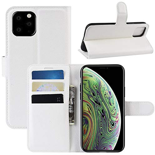 HualuBro iPhone 11 Case, Premium PU Leather Wallet Flip Folio Shockproof Phone Stand Case Cover with Card Slots Holder and Magnetic Closure for Apple iPhone 11 6.1 inch 2019 (White)