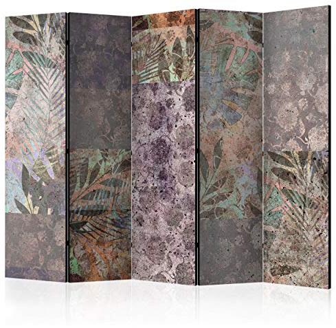 decomonkey Paravent Raumteiler Innen Stein Pflanzen 225x172 cm 5 Teilig Einseitig Room Divider Wall Raumteiler Stehend Trennwand Sichtschutz Spanische Wand Sichtschutzwand Wohnzimmer Holz Monstera