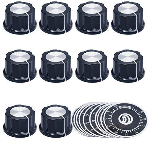 mxuteuk 10Stücke potentiometer knopf Schwarz Gitarre Knobs volume Potiknöpf Drehknöpfe Audio Lautstärkeregler Knöpfe E-Gitarre Bassschraube Typ 26x15mm(d * h)+10Stücke 0-100 Maßstabsblatt KNOB-A03