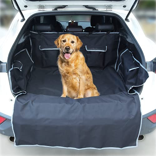 4 Paw Lovers Hundedecke Auto Kofferraum mit Stoßstangenschutz & 4 Taschen – Wasserdicht & Kratzfest, Universal 182 x 170 cm, Kofferraumschutz Matte