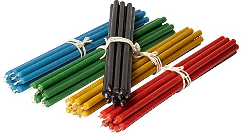 50 Stk. farbige Bienenwachskerzen Kollektion №80: Dünne bunte Stabkerzen, Ritual- und Haushaltskerzen, Tropfkerzen aus reinem Bienenwachs Tischkerzen für Rituale18,5cm.