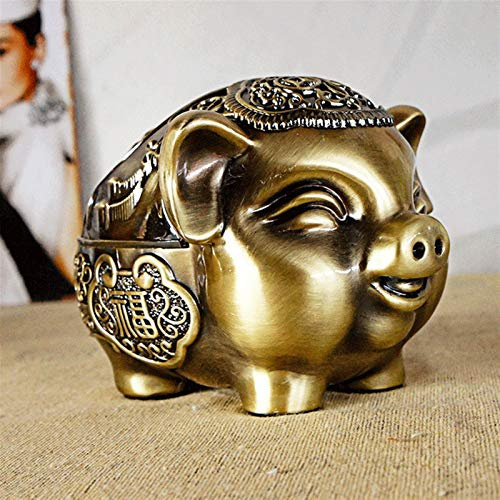 JUNMIN Goldene Segen Schwein Aschenbecher kreative Persönlichkeit mit Abdeckung Metall Multifunktionale Büro Home Wohnzimmer Segen Schwein Dekoration (Color : Gold)