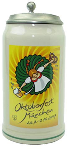 Steinfixx® - Boccale originale Oktoberfest 2007 con coperchio in peltro e certificato I Boccale dell'anno I Wiesnkbrocg I