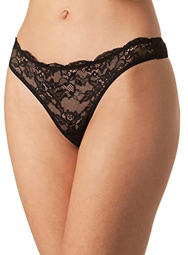 Yenita Bambus Damen Unterwäsche, String Tanga mit Spitze vorn, Schwarz, Gr. M
