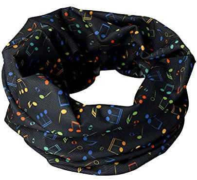 Agifty Schlauchschal Loop Funktionstuch Musik Noten Gitarre - Schönes Geschenk für Musiker (Notenmotiv schwarz-bunt)