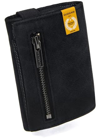 GUGGIARI® Slim Wallet mit Münzfach aus Microfaser Jacquard mit RFID Schutz - Schlankes Portemonnaie für Kreditkarten - Kreditkartenetui - Brieftasche für unterwegs (Black)