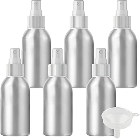 ZEOABSY 6 Stück 100 ml Leere Aluminium Sprühflasche mit Weiß Sprühkopf Parfümzerstäuber Feinen Nebel Wassersprüher Zerstäuber Nachfüllbarer für Parfüm Ätherisches Öl, 1x Trichter