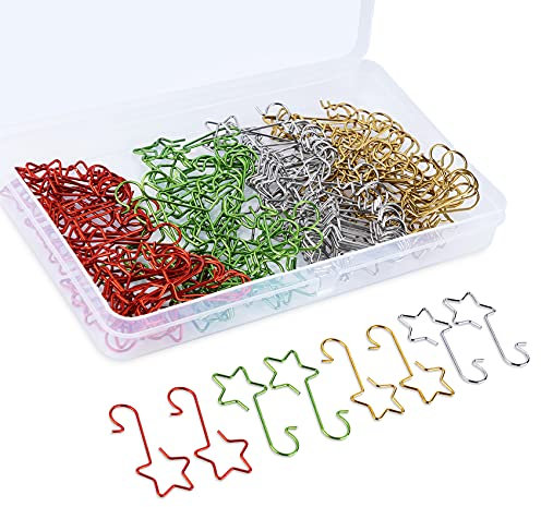 ilauke 160pcs Christmas Ornament Hooks Christmas Star Shaped hanger Metal Hanging Hook for Hanging Xmas Tree Decorations (4 Colors)
