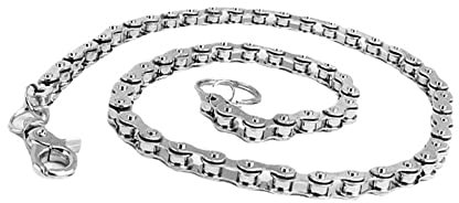 Black Sugar Kette Hose Unisex Legierung Fahrradkette Kunststoff Regenbogen mehrfarbig Schlüsselanhänger Hip Hop Biker Jeans Schwein Motorcyle Rock Gothic Karabinerverschluss Ringe, silber, M