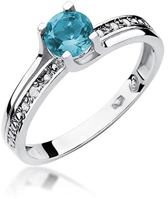 Damen goldring aus Weißgold für Damen mit 0,50 Karat Topas und 0,03 Karat Diamanten Ring 14 Karat Gold (585) Goldring mit Box Goldring für Fraue (Topas, 57 (18.2))