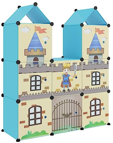 vidaXL Kinderschrank Modular mit 8 Würfeln, Regalsystem mit viel Stauraum, Würfelregal mit Stahlrahmen, Kinderregal Regal Aufbewahrungsschrank, Blau PP