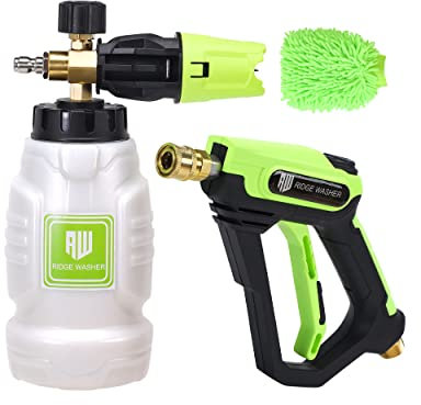 RIDGE WASHER Hochdruckreiniger-Pistole mit Schaumkanone Schneeschaumlanze, Schaumpistolen-Kit mit 1/4 Zoll Schnellverbinder, 1 Liter, Power Washer Foam Blaster mit Autowaschhandschuh