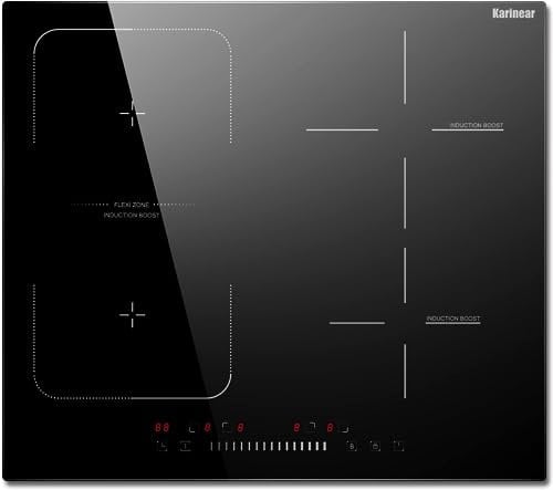 Karinear Induction Hob, Upgraded 4 Zones Electric Hob 60 cm with Boost Function, 7200W Slider Control with Flex Zone